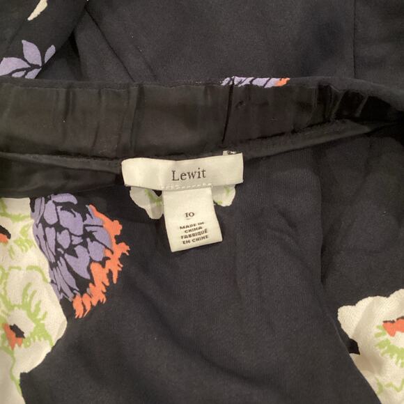 Lewit Navy Blue Floral short Dress Puff Half Sleeves Sheath Split Hem 10 viscose - Picture 7 of 11